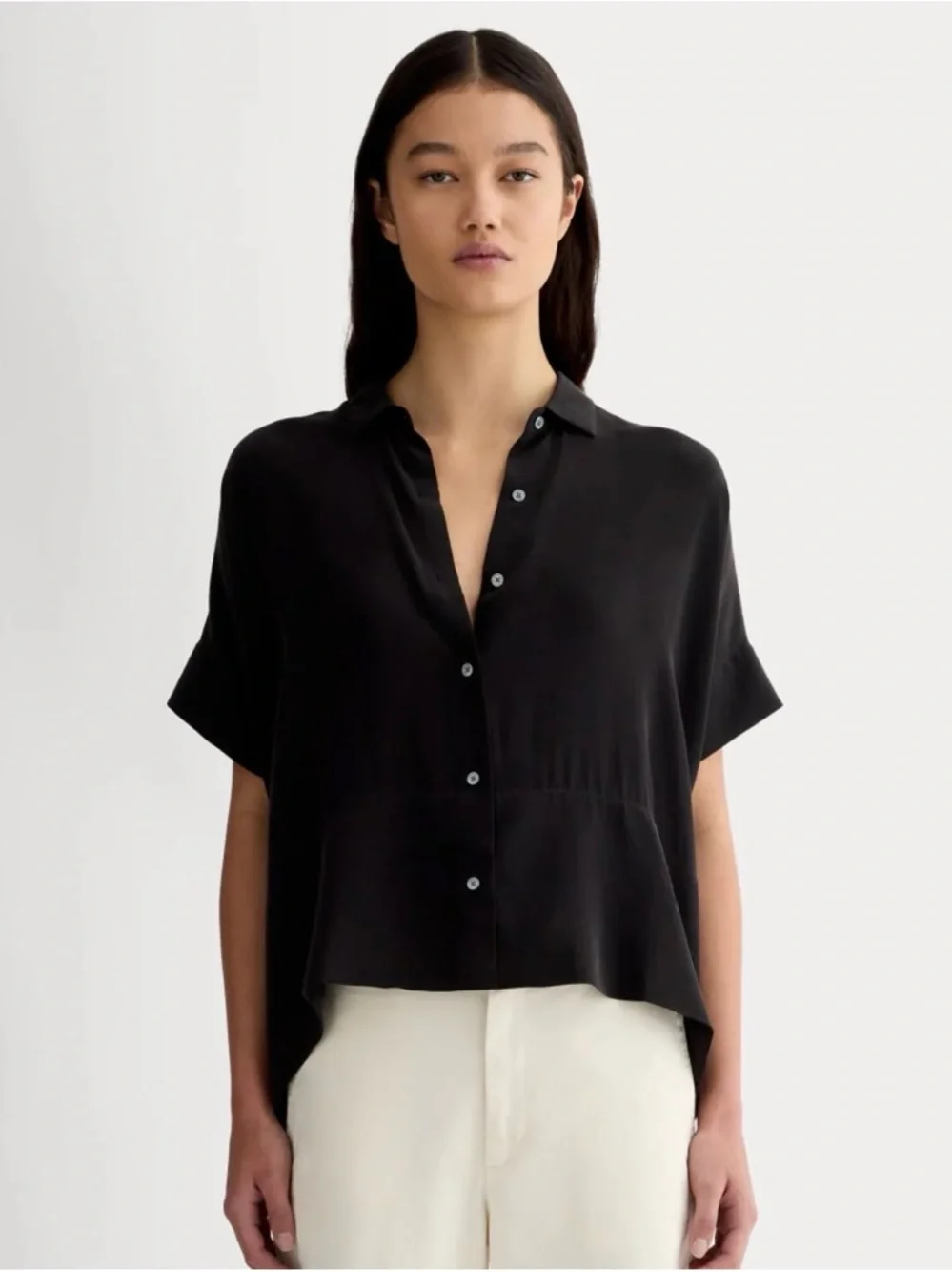 Everlane Silk Boxy Tee 00 Black Stripe Set of 2 - Picture 2 of 4